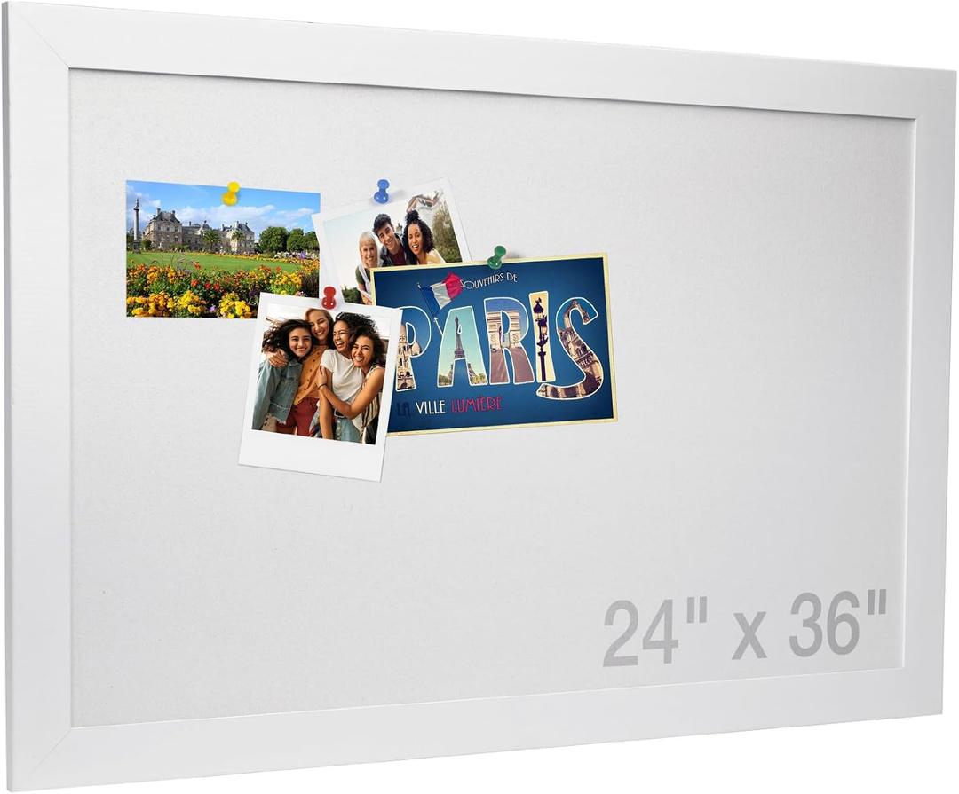 Excello Global Products 24" x 36" White Wood Frame White Corkboard