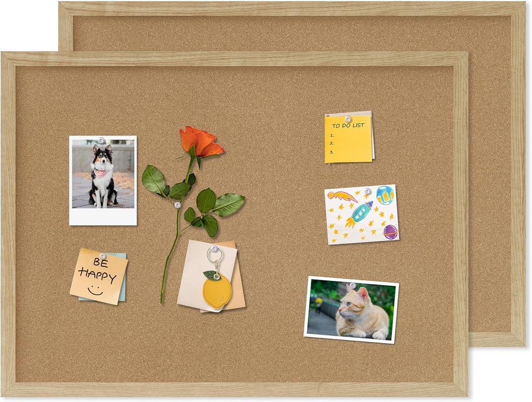 Cork Board Bulletin Board 2Pack,23x17 Cork Board for Office with Pin Oak Wood Boards,Message Board or Vision Board Decoration.Board Wood 1Pack (17x23)