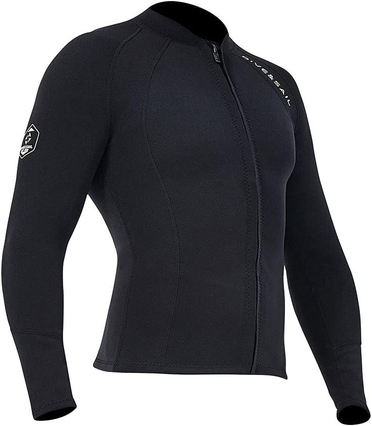 Wetsuit Top Women Men 2MM Neoprene Wetsuit Jacket Long Sleeve Diving Surfing Top, 3MM 1.5MM Wetsuits Shirt Vest Scuba Swimming Snorkeling Suit Swimsuit Warm Front Zip for Water Sports (Medium)