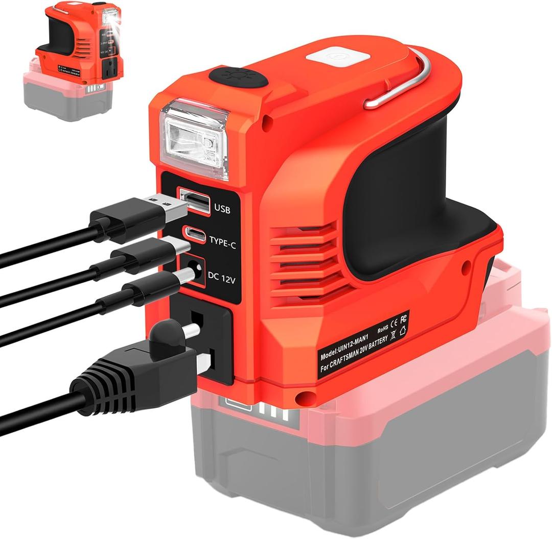 Power Inverter for Craftsman 20V Battery,220W Portable Power Supply Inverter DC 20V to AC 120V for Craftsman V20 Battery with USB&Type-C&AC Outlet&LED Light
