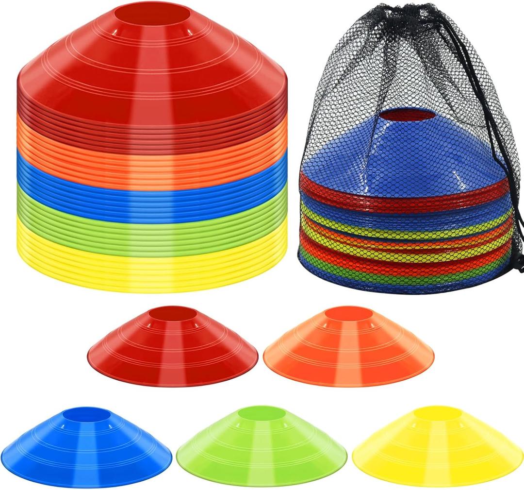 Jyongmer 30 Pcs Disc Cones Training Cones Agility Soccer Cones with Carry Bag for Training, Football, Basketball, Kids, Sports, Field Cone Markers and Other Sports and Games(5 Color)