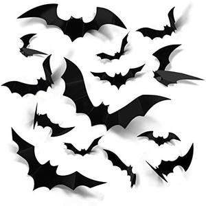 Coogam Halloween 3D Bats Decoration, 60PCS 4 Sizes Realistic PVC Scary Bats Window Decal Wall Stickers for DIY Home Bathroom Indoor Hallowmas Decoration Party Supplies