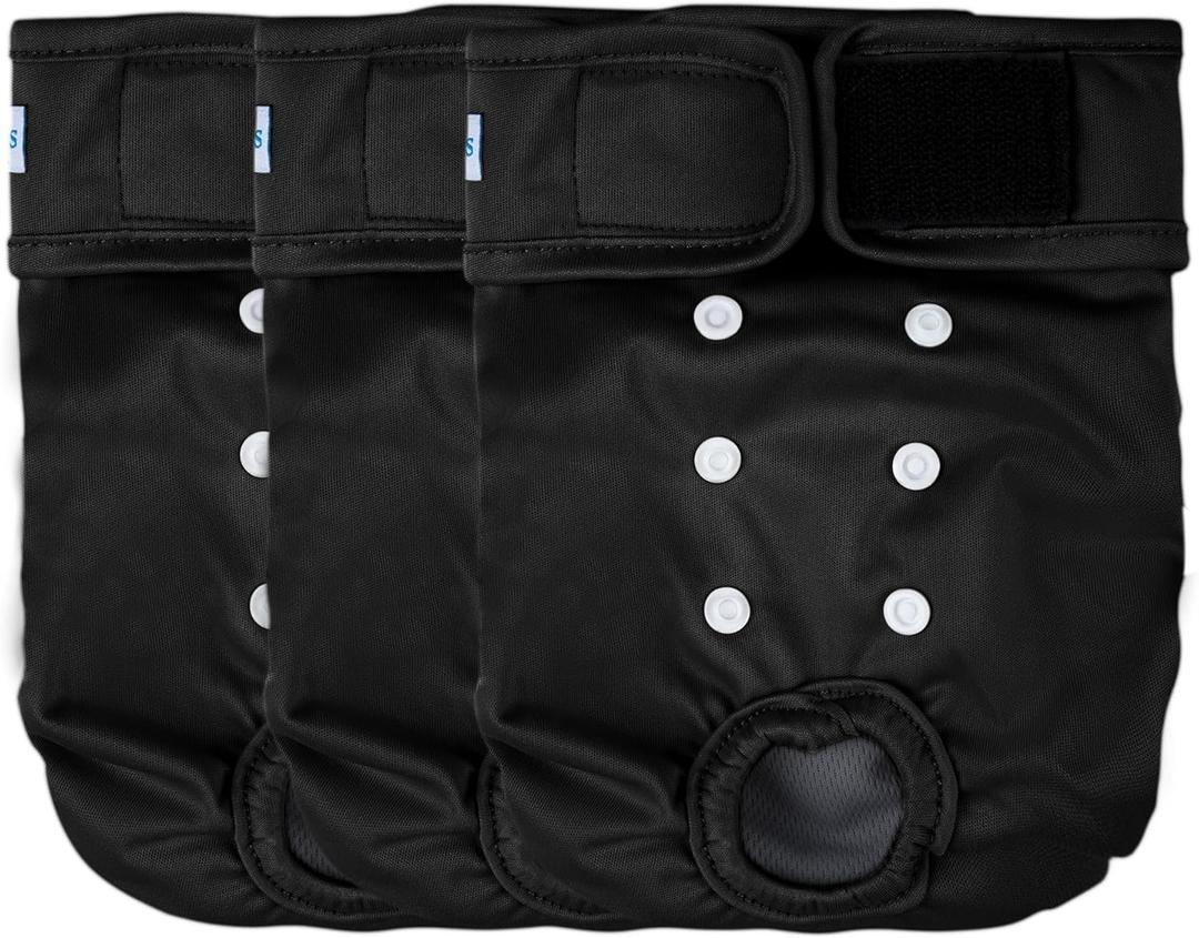Leekalos Reusable Washable Dog Diapers Female (3 Pack) - Highly Absorbent Doggie Diapers - Size Adjustable Puppy Diapers for Dog Period Panties (X-Large) (X-Large (17.5"-27" Waist), Black)