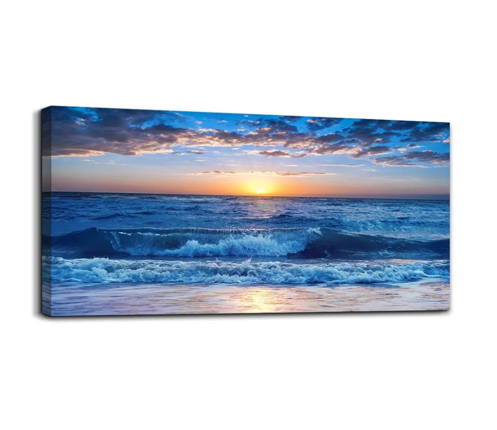 Canvas wall art for living room Blue Ocean Sea sun landscape painting bathroom Wall Decor Ready to Hang for Home Decorations office family bedroom kitchen Works canvas Prints pictures 30" x 60"