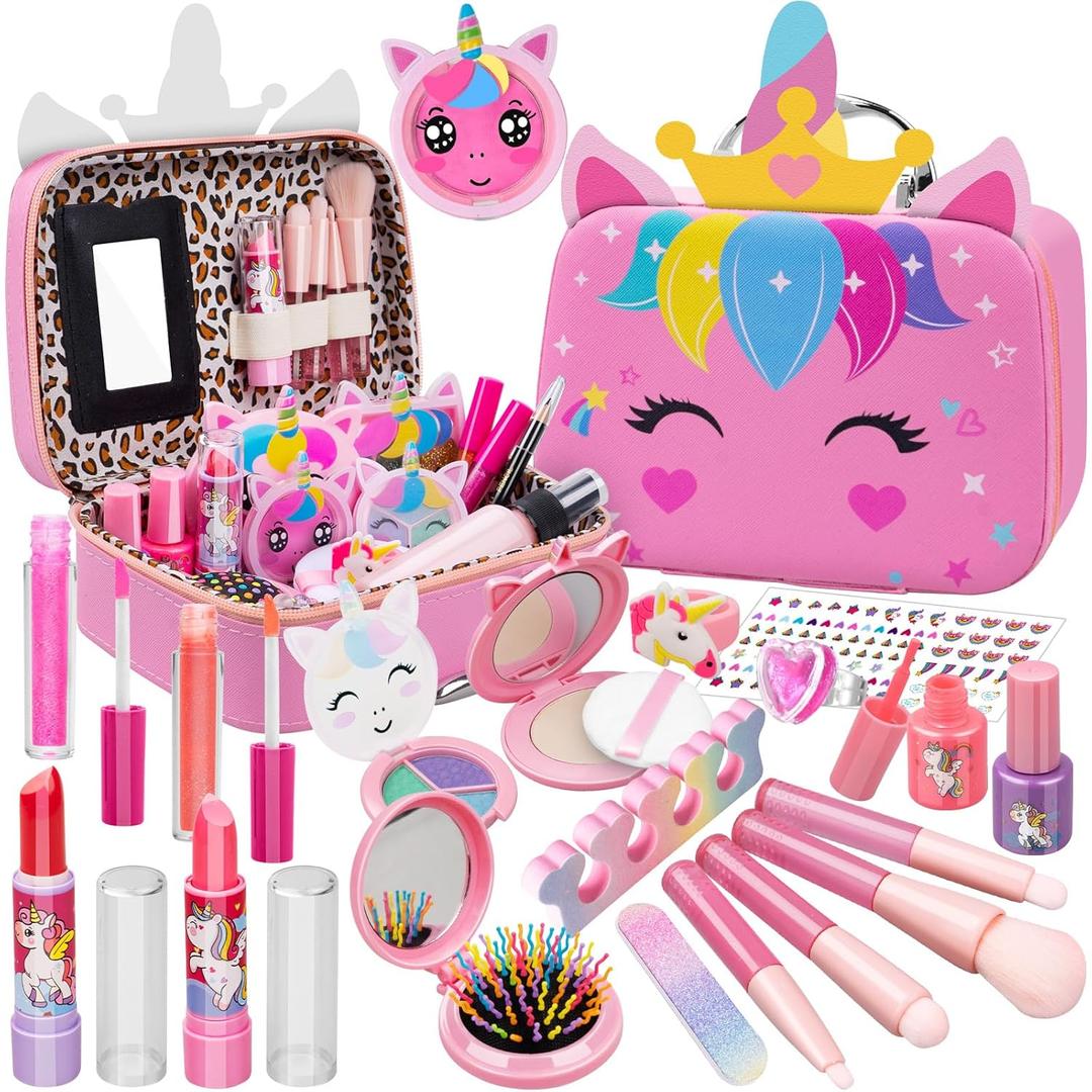 Children's Make-Up Set Girls' Make-Up Case, Washable Makeup with Unicorn Bag, Children's Make Up Set Toy, Christmas Birthday Gifts for Girls 