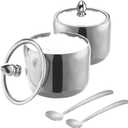 IBWell 10oz Sugar Bowl with Clear Lid and Spoon 2 Pack Silver Coffee Bar Containers for Kitchen Stainless Canister for Seasoning