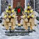 2 Pack Gold Outdoor Pathway Christmas Tree Urn Filler Solar Waterproof Cemetery Xmas Tree Faux Pine Cones Gold Christmas Ball Berry Pathway Light Ornament Stakes for Yard Garden Lawn Walkway Cemetery