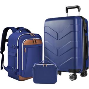 Luggage 3 Piece Carry On Luggage 22x14x9 Airline Approved Suitcase with TSA Lock, Lightweight PP Hardshell & Spinner Wheels Suitcase for Men Women, Blue