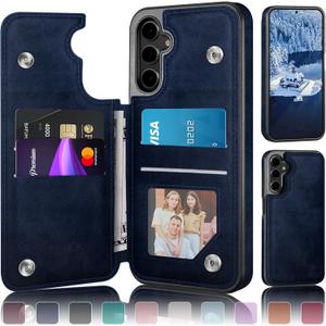 DJDUCK Designed for Samsung Galaxy S25 Case Wallet with Card Holder, [Magnetic Clasp Cover] [RFID Blocking Leather Protection] Shockproof Women Men Cases for Samsung S25 Dark Blue