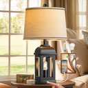 QiMH Table Lamp for Living Room, Farmhouse Lamps with USB A+C and Nightlight, 26" Rustic Bedside Lamps with 3-Way Dimmable Touch Control, Nightstand Lamp for Bedroom, Black, 1 Pack