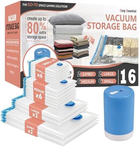 16 Pack Space Saver Storage Bags with Electric Air Pump