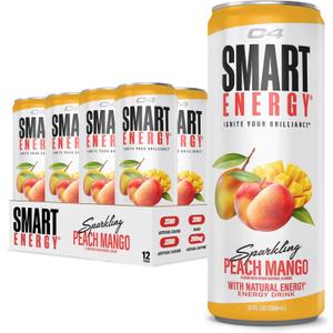 Cellucor C4 Smart Energy Drink Boost Focus and Energy with Zero Sugar, Natural Energy, and Nootropics - 200mg Caffeine - Peach Mango (12oz Pack of 12)