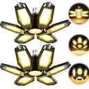 KPBOTL 3000K Bright LED Garage Lights 1 Pack 150W Deformable Lighting 6+1 Panels 15000LM Warm Light Illuminator 360 LED Shop Light Bulb for Basement Workshop Warehouse Barn