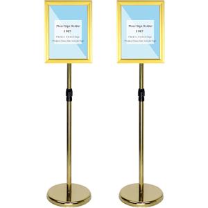 2 Sets Heavy Duty Stainless Steel Sign holder Stand, Adjustable Height 8.5 x 11 Inch Vertical Horizontal Aluminum Snap Open Frame Floor Billboard Stand .(gold, A4)