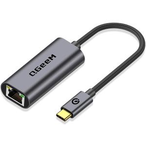 USB C to Ethernet Adapter, QGeeM Gigabit Ethernet to USB Type C, Thunderbolt 3/4 to RJ45 LAN Network Adapter Compatible for iPhone 15 Pro/max, MacBook Pro/Air, iPad Pro, Dell XPS etc-Classic Gray