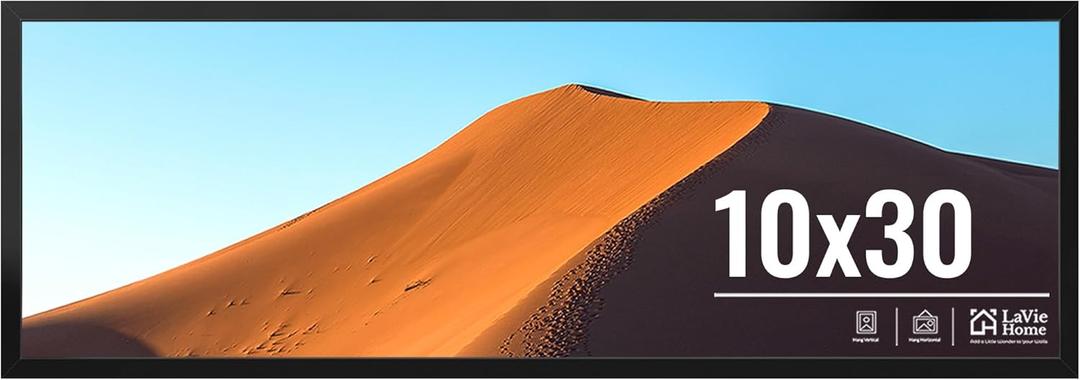 LaVie Home 10x30 Picture Frame for Wall Display, 10x30 Black Picture Frame with HD Plexiglas, 10 x 30 Photo Frame 1 Pack, Display Frame for Vertical or Horizontal, Classic Collection