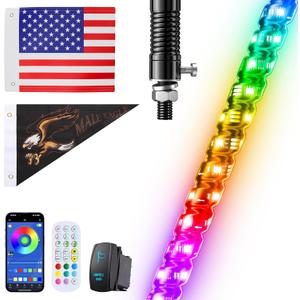 1 PC 4FT Whip Lights with Spring Base, APP & Remote Control Led Whip Lights for Side by Side, Spiral RGB Chasing Lighted Whips with Rocker Switch, Music Led Whips for UTV ATV RZR SXS Can-Am