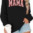 Mama Sweatshirt Women Valentines Shirt Red Hearts In Mama Graphic Sweater Mother Gift Pullover Tops (Medium, Black)