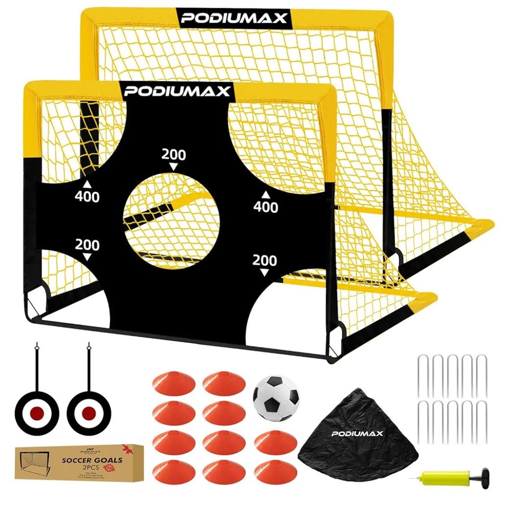 PodiuMax Kids Soccer Goal Set of 2, 4x3ft Pop up Portable Soccer Goals for Backyard, Soccer Net for Kids Age 3 4 5 6 7 8, Toddler Soccer Goal Gift with 1 Ball, 1 Target Net, 10 Cones, 2 Targets