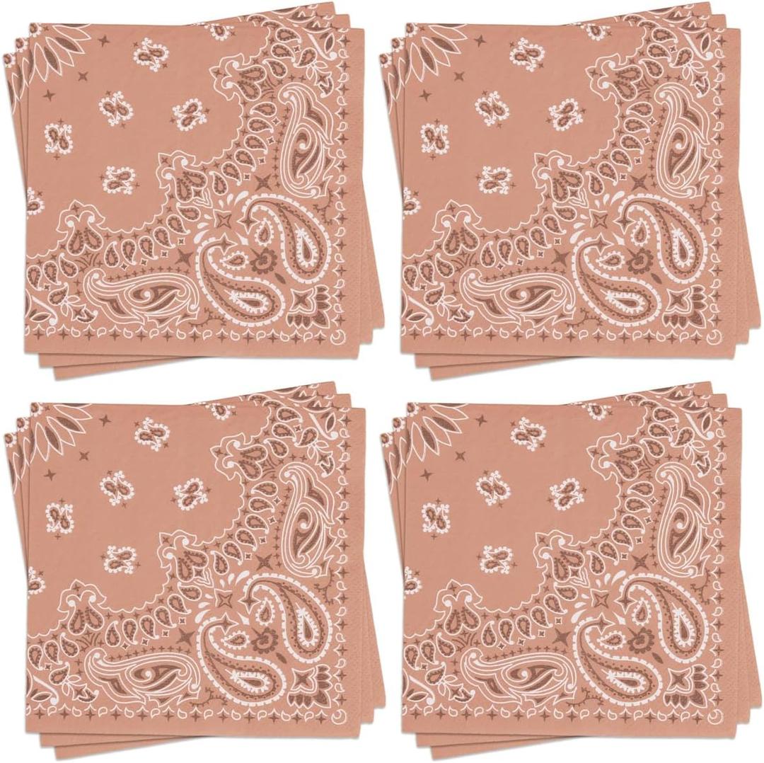 xo, Fetti Western Bandana Napkins - 3-ply, 25 pcs | Cowboy Birthday Party Decor, Wild West Favors, Rodeo Baby Shower Supplies, Wild One Yeehaw Bday, Cowgirl Drinkware, Cactus Howdy Tableware