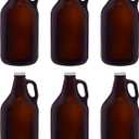 DISCOUNT PROMOS 5 Amber Glass Beer Growlers Set, 64 oz. - Screw on Lid, Sturdy, Barware - Amber
