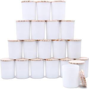 SHOWIN Thick Candle Jars for Making Candles 20 Pcs, 7 OZ Empty Jars with Wood Lids for Candle Making, Sample Container, Matte White