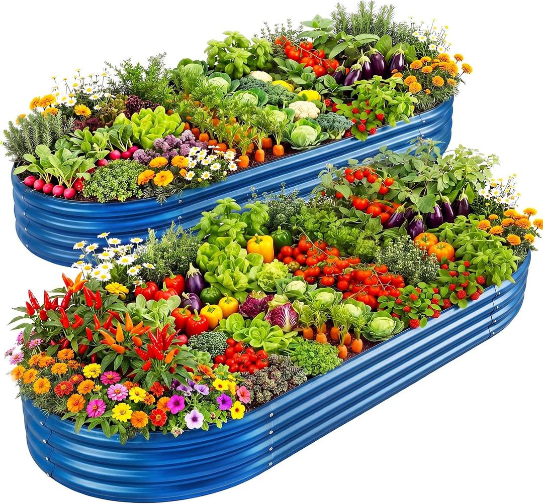 Land Guard 2Pcs 8ft Galvanized Steel Raised Garden Bed, 8 x 4 x 1 ft Large Metal Raised Planter Beds, Raised Garden Bed for Vegetables, Blue