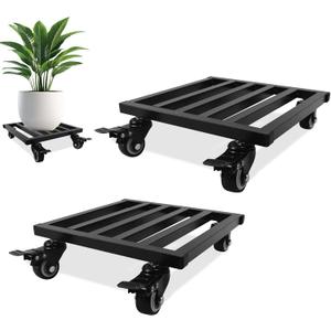 Plant Caddy with Wheels 10'' 2 Pack Metal Rolling Plant Stand Plant Dolly with Lockable Casters Aluminium Heavy Duty Pot Mover Rollers Indoor Outdoor Planter Trolley Holds up 440 Lbs Planter Black