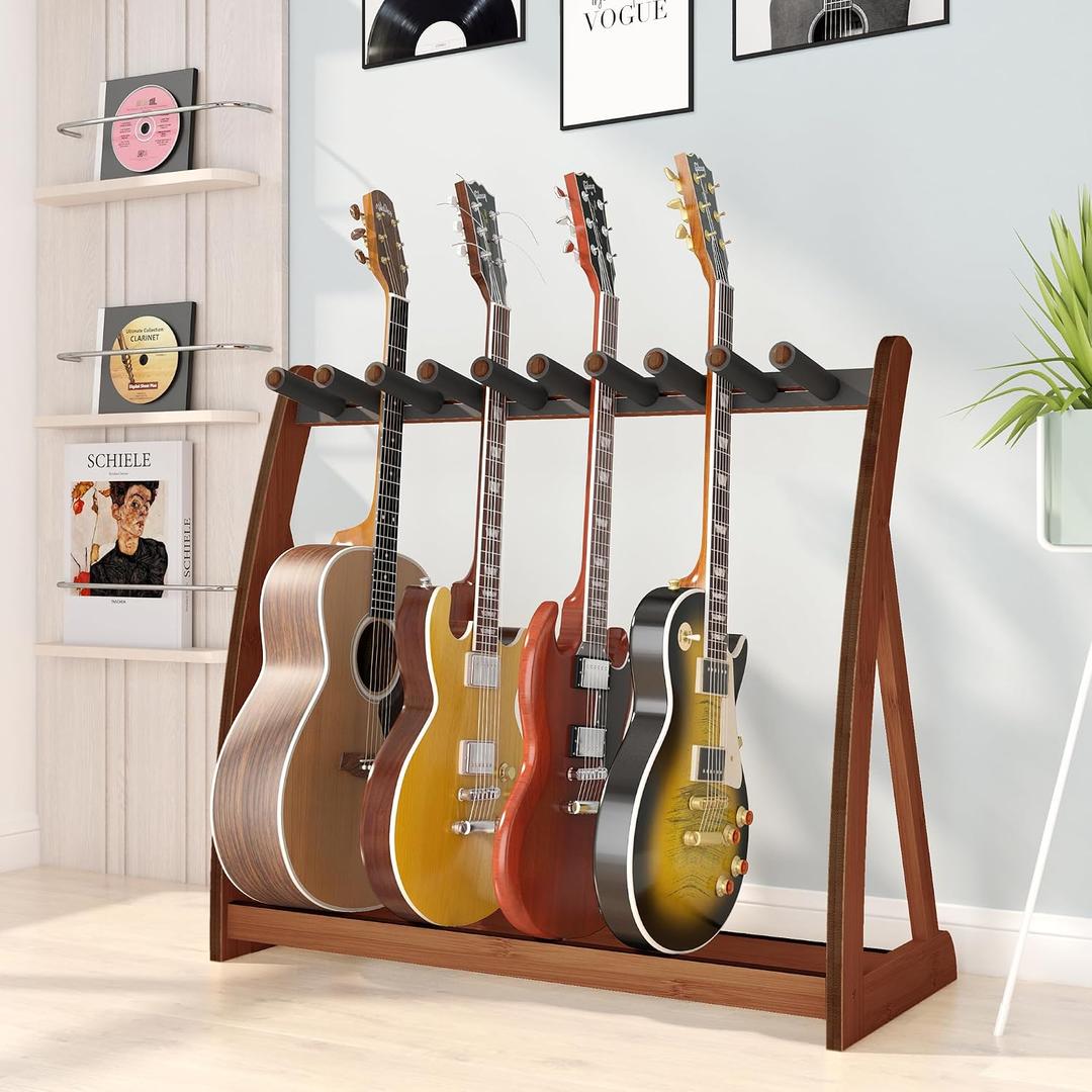 Guitar Stand Rack, Multi-Guitar Display Rack Adjustable Bamboo Guitars Holder Electric Guitar Stands Floor Storage for Bass Acoustic, Home Studio, Band Stage