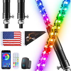 Ehaho 2PCS 4FT Whip Lights w/Spring Base, RGB Chasing, APP & Remote Control
IP67 LED Whip Lights for Side by Side with 366+ Light Modes, Music Sync, Brake/Turn/Reverse, Switch for UTV ATV RZR SXS