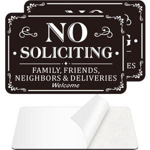 No Soliciting Sign for Front Door, (2 Pack) Self-adhesive No Soliciting Sign for House, 9 x 6 inches Aluminum Metal Signs for Yard (Black/White, Medium (6 x 4 inches))