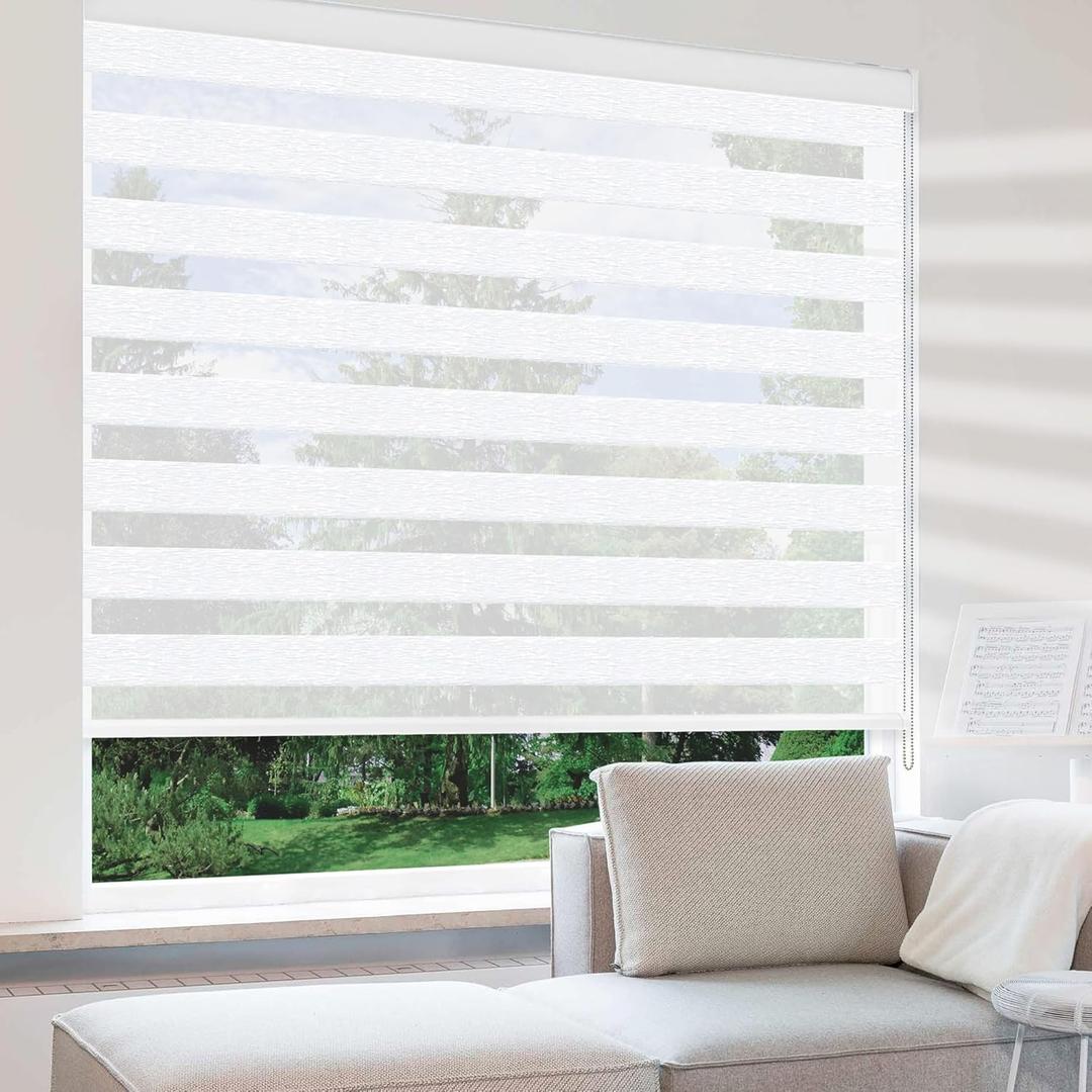 SHECUTE Zebra Blinds for Windows, 24W x 72L(Support Custom Size), White Dual Layer Zebra Window Shades, Light Filtering Room Darkening Day & Night Window Blinds for Home, Bedroom, Living Room, Doors (24"W x 72"H, A.white)