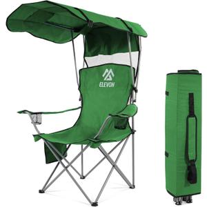 Elevon Camping Chair, Oversized Folding Chair with Canopy, Portable Outdoor Chair with Arms, Cup Holder and Carry Bag for Camping, Fishing, Beach, and Sports, Jasper, Shade Canopy Camping Chair
