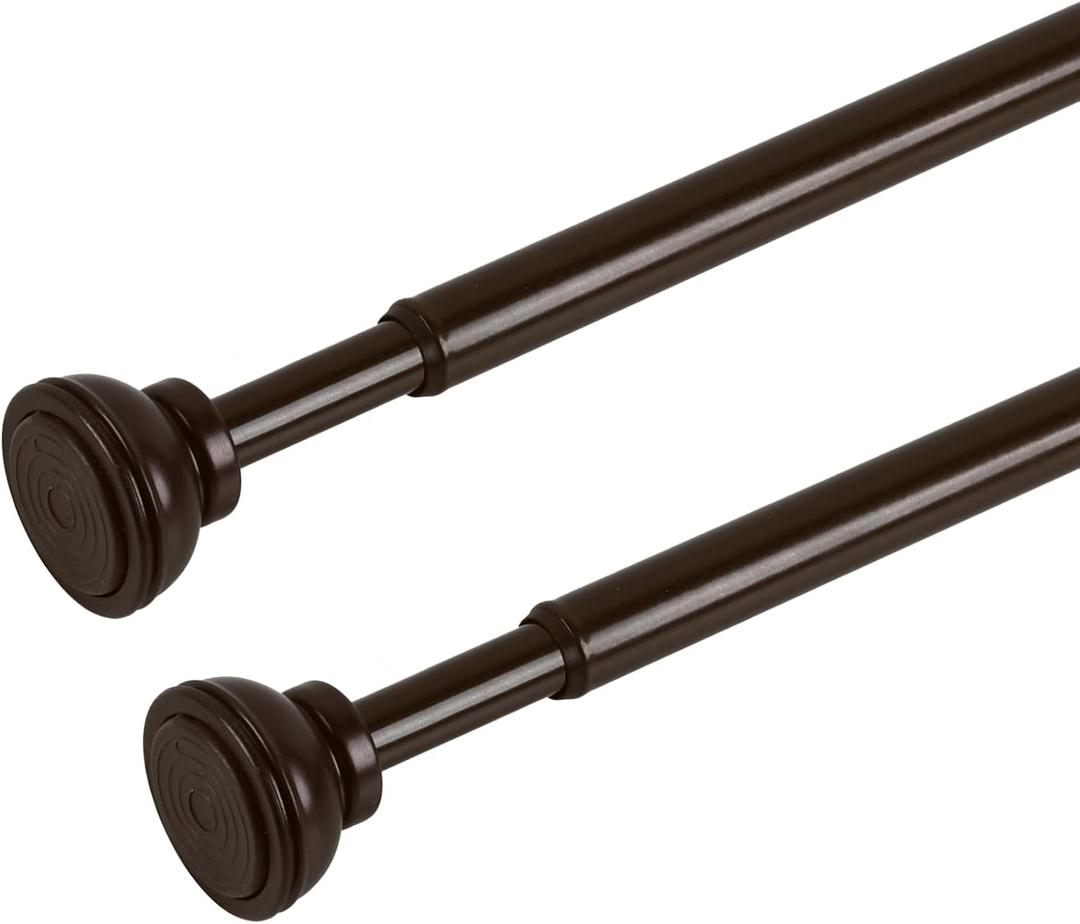 2 Pack Spring Tension Curtain Rod 22 to 36 Inch, 1/2" Diameter, Adjustable Cafe Curtain Rod for Window, Tension Rods No Drilling (Bronze)