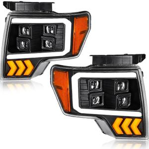Pair for 2009-2014 Ford F150 Headlights w/Quad LED Projectors DRL Plug & Play Replace 09-14 F-150 Pickup Black Housing Amber Reflector
