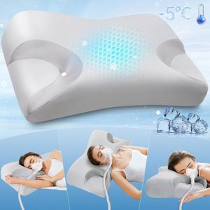 CPAP Pillow for Side Sleepers for Neck Shoulder Pain Relief with Cooling Pillowcase - Memory Foam Neck Support Pillow for Side, Back & Stomach Sleeping - Reduce Air Leak/Mask Pressure for Better Sleep (Queen-22.8"L*14.9"W*(3.9"/3.7")H, Gray)