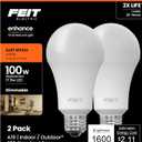 Feit Electric A19 LED Light Bulb, 100W Equivalent, Dimmable, E26 Base, CRI 90, 1600 Lumens, 2700K Soft White, General Purpose Light Bulb, 22-Year Lifetime, OM100DM/927CA/2, 2 Pack