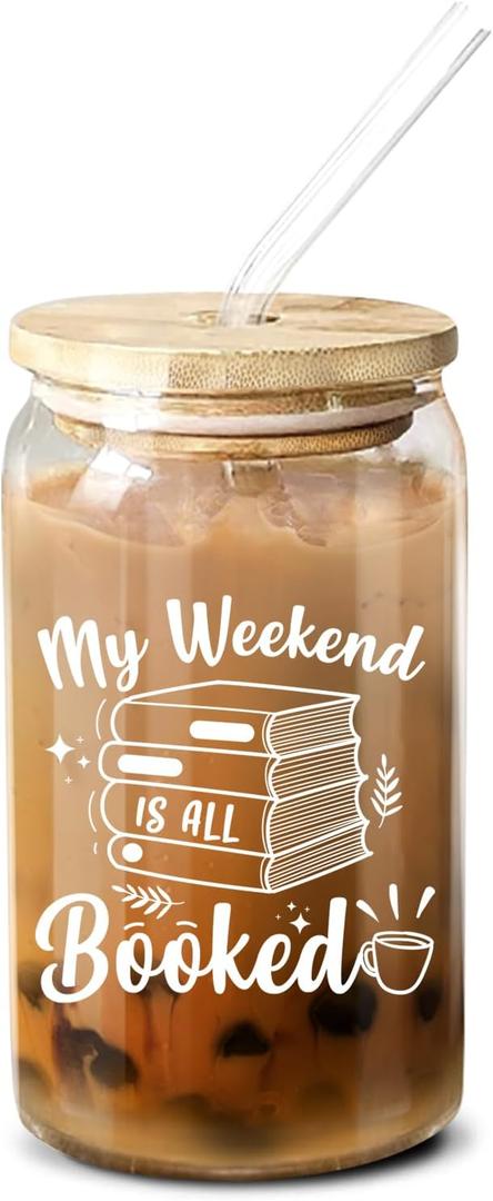 NewEleven Gifts For Book Lovers - Book Lovers Gift For Women, Her, Friends - Bookish Present For Writers, Readers, Librarians, Bookaholics, Bookworms  16 Oz Coffee Glass (Book weekend CF)