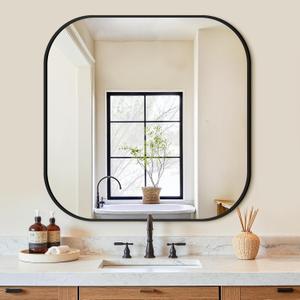 Bathroom Mirror for Wall, Black Bathroom Vanity Mirror for Over Sink 30 x 30, HD Reflection Shatterproof Square Mirror for Living Room Bedroom Entryway, Metal Frame