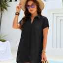 Blooming Jelly Womens Swimsuit Coverup Textured Bathing Suit Cover Up Swimwear V Neck Beach Dress Shirt 2026 (Black, S)