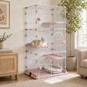 Cat Cage for Indoor Cats, DlY Catio & Cat Playpen with Escape-Proof Spacing, Sturdy Metal Cat Crate Kennel for Kittens, Ferrets & Small Animals (Pink, 3-Tier 64")