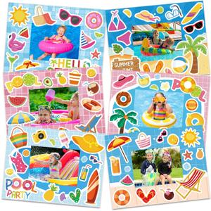 kapitomanio 30 Packs Summer Acitivities Crafts for Kids, Beach Pool Picture Frame Craft Kits Summer Stickers for Back to School Classroom Gifts Party Favors