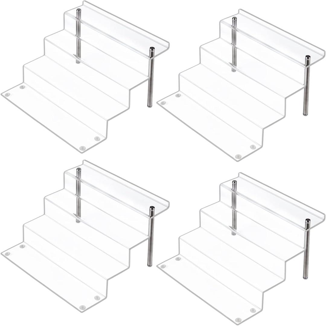 LileZbox 12 X 9 in Acrylic Display Risers Shelf for Pops Figures, Clear 4-Step Display Stand for Display Or Collection (large-4 pack)