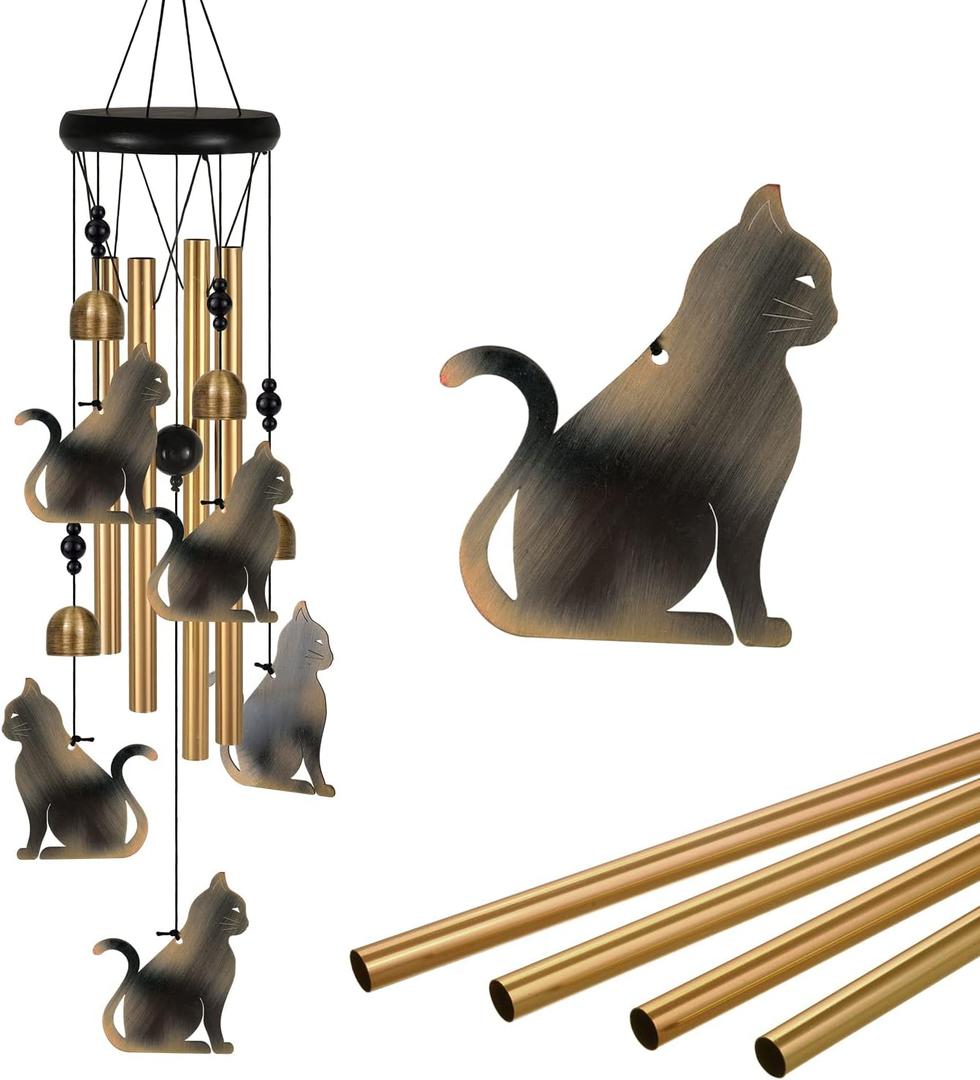 Bronze Cats Wind Chimes Decor, Portable Mobile Wind Catcher, Sympathy Wind Bells, Memorial Gifts for Mom, Housewarming, Blessing Windchime(Outside/Indoor/Home/Room/Porch/Tree/Yard/Garden Decorate)