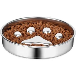 Slow Feeder Dog Bowls 304 Stainless Steel, 2 Cups Metal Food Bowls, Water Bowl for Small & Medium Sized Dogs, Fun Bloat Stop Pet Fast Eaters (2 Cups/ 1.6" Deep (Max 4Cups))