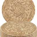 Set of 6 Round Woven Placemats - 13.8 Inches Natural Boho Rattan Wicker Table Mats for Home Dining Table