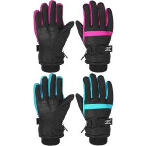SATINIOR 2 Pairs Kids Waterproof Winter Snow Gloves Ski Gloves for Boy Girl Outdoor Warm Thickening Snowboar (8-12 Years, Cyan, Rosarot)