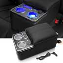 Upgrade Center Console Organizer with Cup Holder& Phone Holder for Car & Van & Truck Floor Cab Back Bench Seat Armrest Middle Storage Box - Black