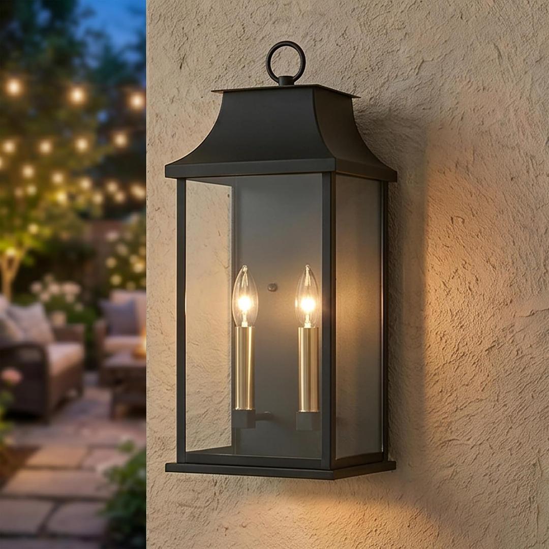 Dusk to Dawn Outdoor Wall Light, Large 20.6in Waterproof Porch Lantern, 20.63inch 2-E12 Base