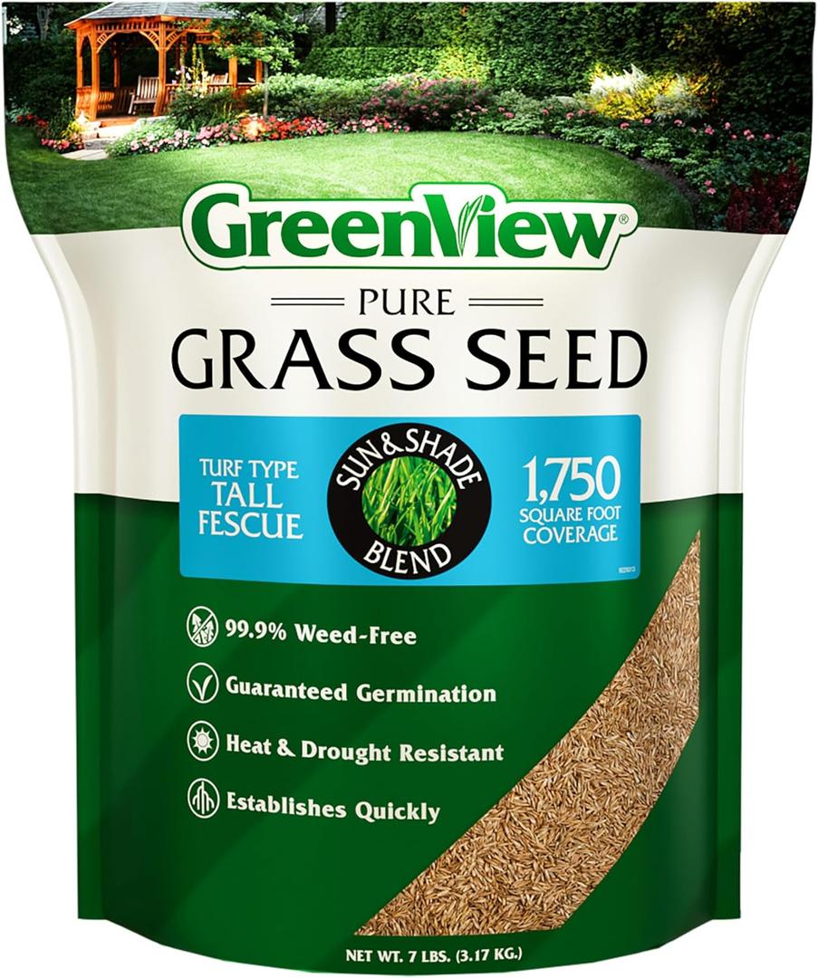GreenView Pure Grass Seed Turf Type Tall Fescue Sun & Shade Blend, 7 lb. Bag Covers up to 1,750 sq. ft. (EXP 08/01/26)